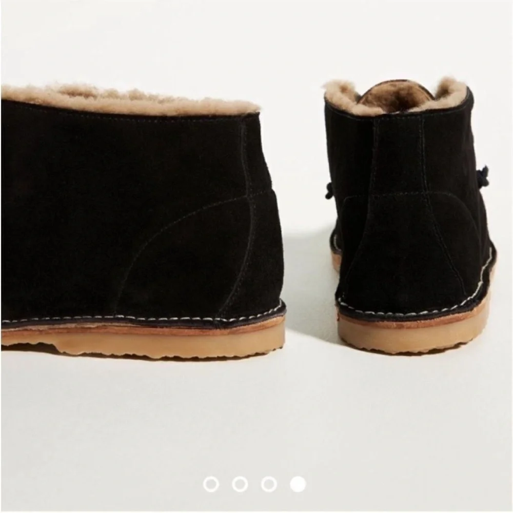 Free People BEEK Penguin Shearling-Lined Booties Ankle Boots Black Suede US 7